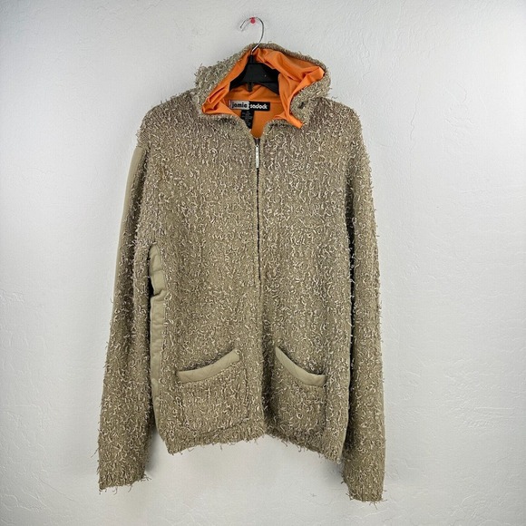 Vintage Jamie Sadock Jacket Women XL Tan Full Zip Hoodie Stretch Frayed Textured - Picture 1 of 9